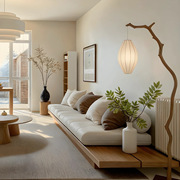 Modern Song-Style Aesthetic Solid Wood Sofa, Simple Living Room, Large and Small Apartment, Three-Seater, Minimalist Row Sofa