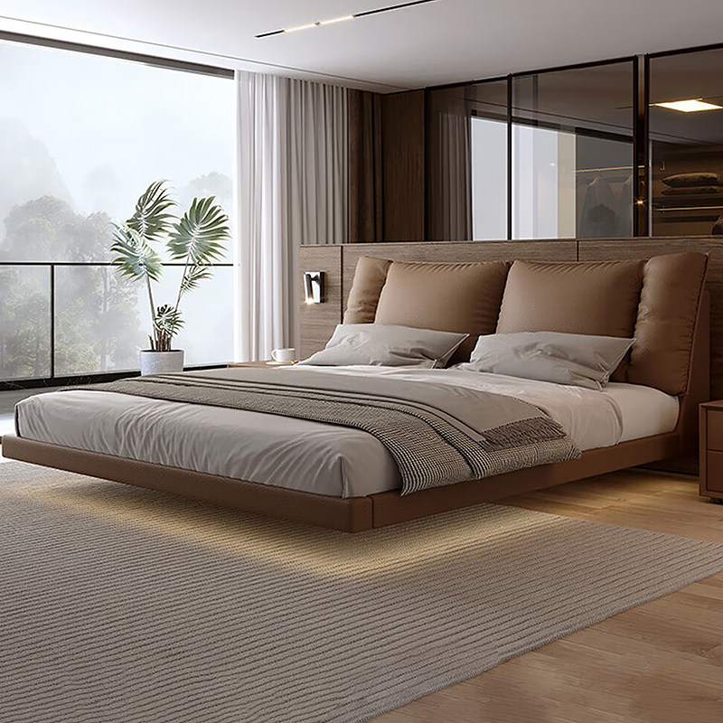 Naiqiu อิตาลีเรียบง่ายระงับหนังเตียงหัวเตียง cowhide 1.8m ห้...