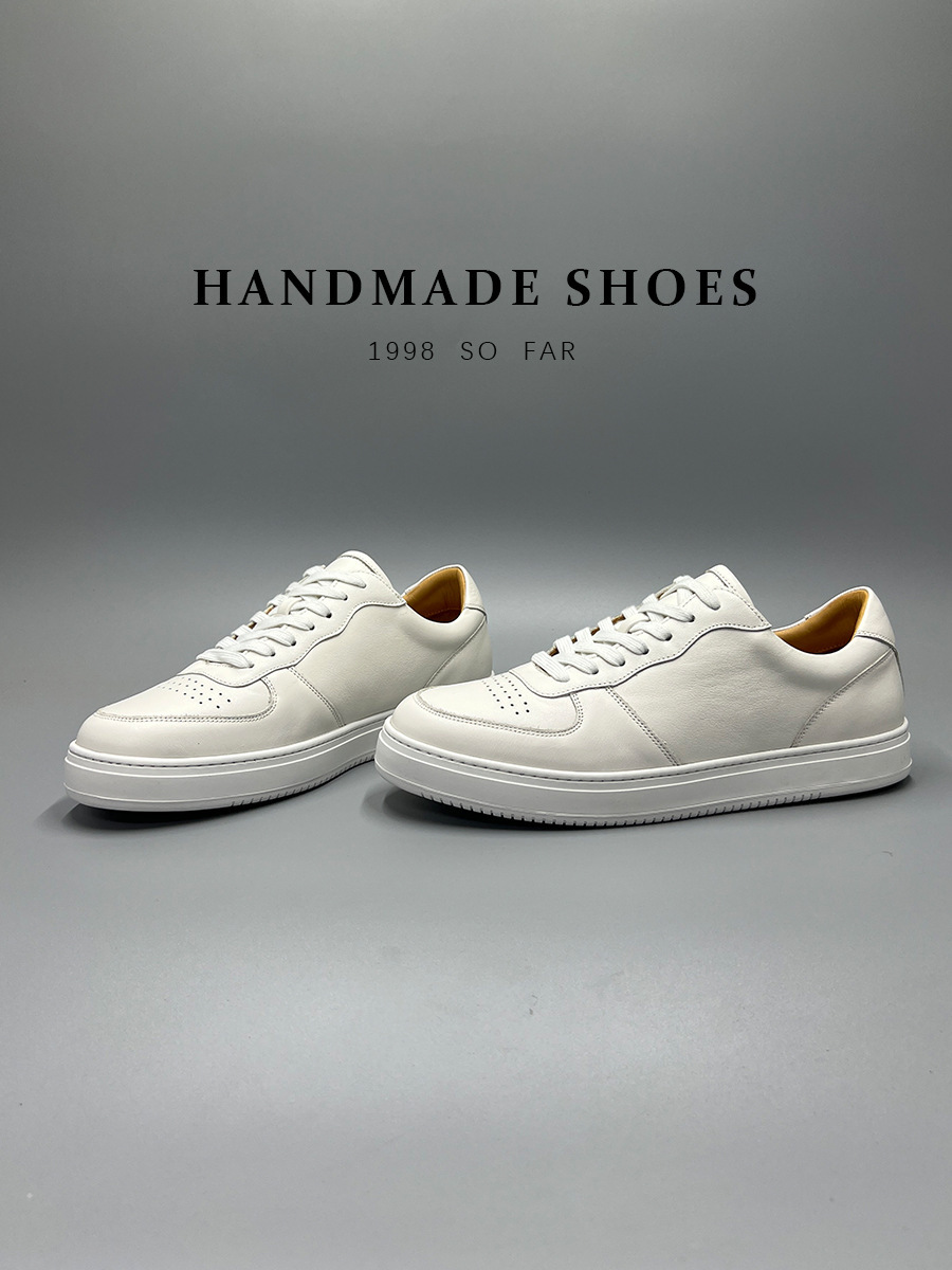 Giày sneaker nam da bò lớp đầu tiên đế bằng đệm khí cổ điển dễ phối — Màu nâu, Màu đen, Màu trắng