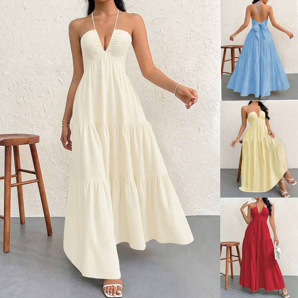Elegant Womens Beach Maxi Dress Sexy Spaghetti Straps Lightweight Fabric Summer Style Wholesale Available