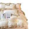 Advanced Version of High-Density Matte Wide-Brimmed Pure Color Milk Velvet Four-Piece Set with Double Embroidery Skin-Friendly and Warm Bedding Set