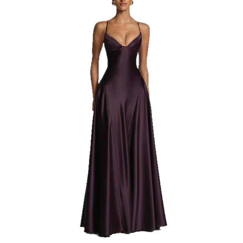 Womens Summer Dress Elegant Slim Fit Solid Color French Style Maxi Length Perfect for Casual or Formal Occasions