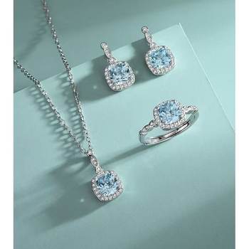 Cross-border Geometric Gem Jewelry suit High-grade Light Blue Simple Clavicle Chain Slimming Fashion All-match Hair Clavicle Chain