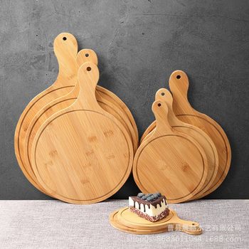 Round Wooden Pizza Tray with Handle, Bamboo Tray, Restaurant Wooden Pizza Tray, Solid Wood Board, Barbecue Tray, Bamboo Craft