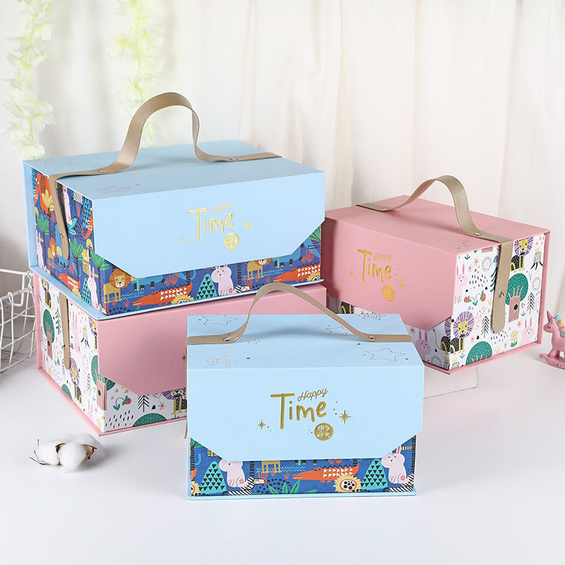 Creative Thickened Hot Stamping Cardboard Printed Flip-Top Gift Box Large Capacity Kidsren's Birthday Holiday Gift Packaging Box