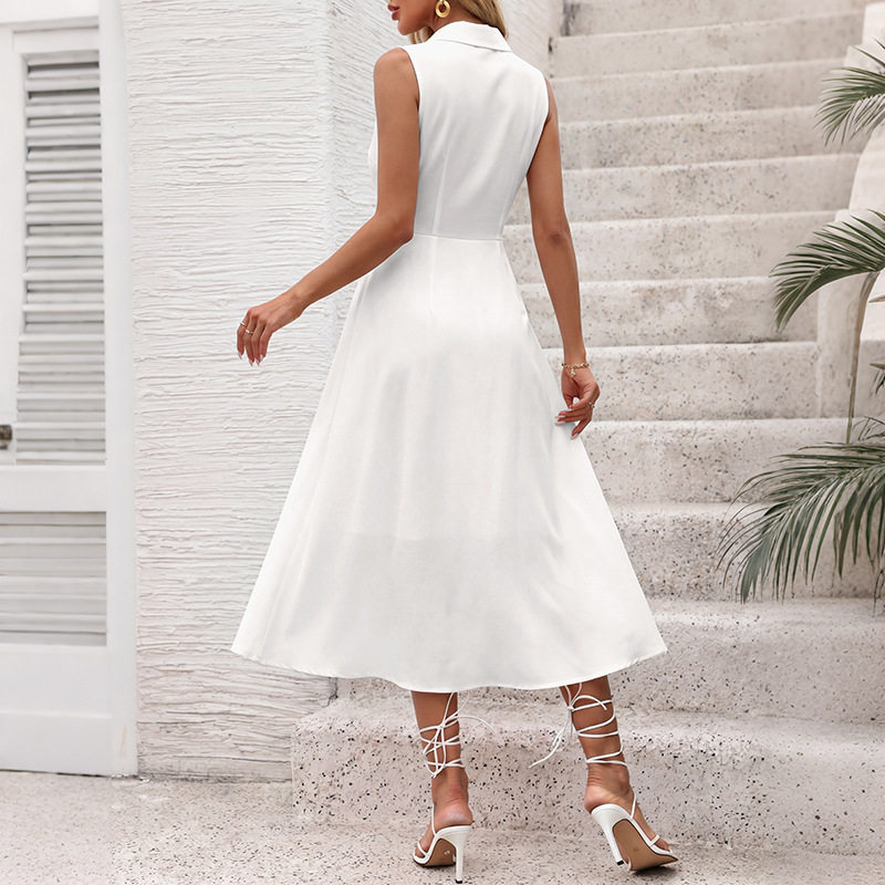 Sleeveless Color Block Shirt Dress Minimalist Design Bow Detail Suitable for Work or Casual Wear OEM Available