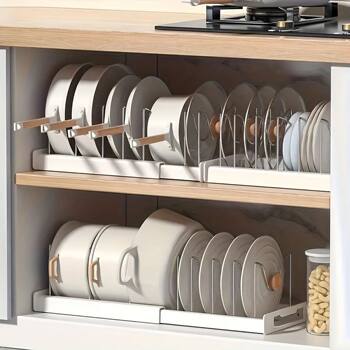 Kitchen Storage Rack Retractable Cabinet Inner Countertop Layered Storage Household Bowl and Dish Rack Countertop Draining Pot Cover Rack
