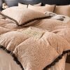 Rabbit Fur Ball Carved Milk Velvet Accessible Luxury Bed Four-Piece Set Coral Velvet Fleece-Lined Thickeneded Bed Bed Sheets Quilt Cover Three-Piece Winter Set