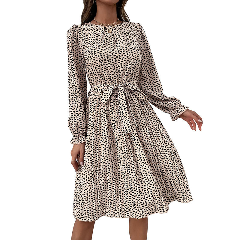 Leopard Print Long Sleeve Dress Casual Chic Round Neck Autumn Fashion Wholesale Available bulk order