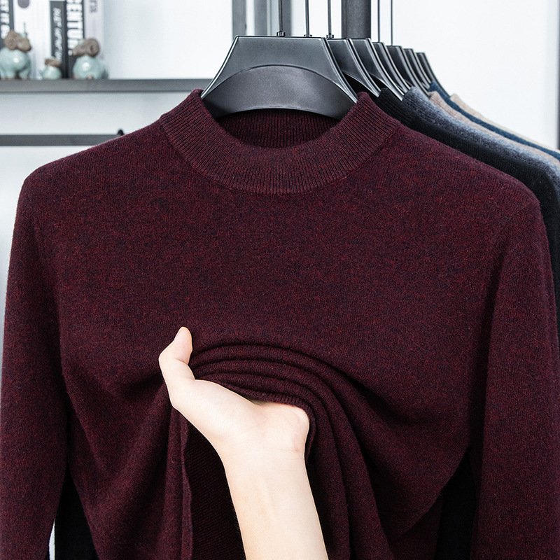 新款男装全羊毛12针圆领100%绵羊毛长袖上衣秋冬330克针织衫毛衣