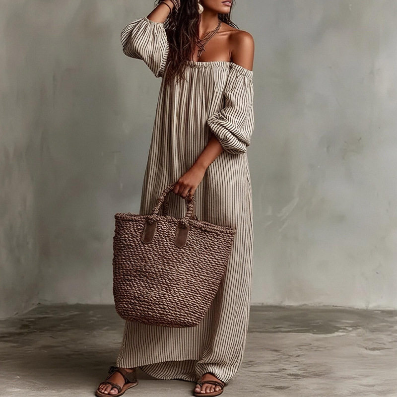 Vacation Style Maxi Dress Casual Loose Fit Off Shoulder Comfortable Fabric Summer Wear Wholesale Available