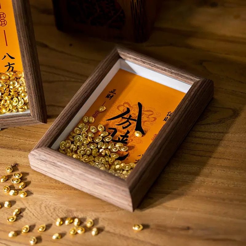 Three-Dimensional Hollow Treasure Photo Frame 2025 Yellow God of Wealth Decorative Photo Frame Opening Treasure Desktop Decoration Table Living Room Ornaments