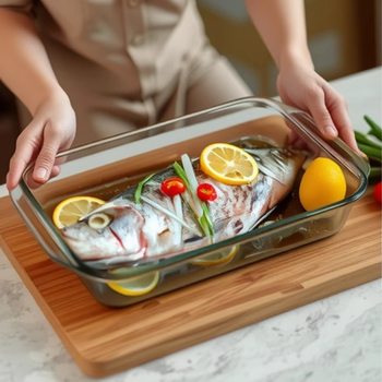 Household High Borosilicate Glass Bakeware High Temperature Resistant Glass Bakeware Oven Microwave oven Special Steaming and Grilling for Steamed Fish