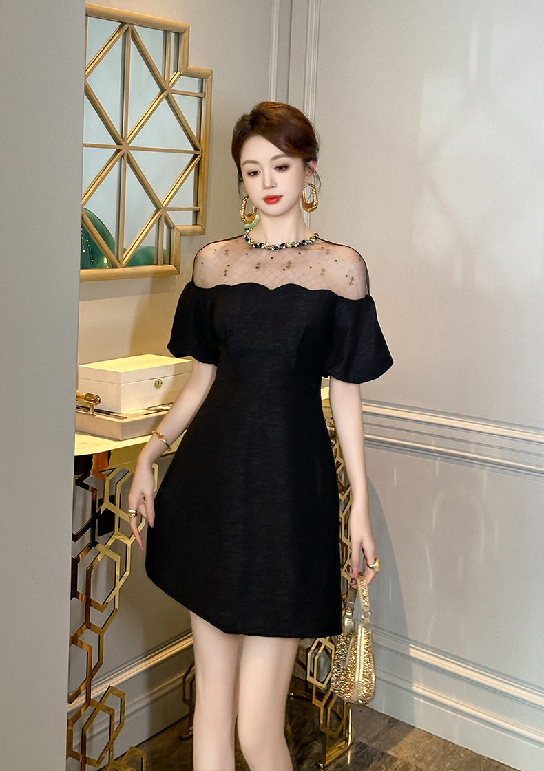 Đầm suông nữ midi tay phồng cổ tròn dáng chữ A — [Đen], [Trắng], [Xám], [Xanh dương] chi tiết 17