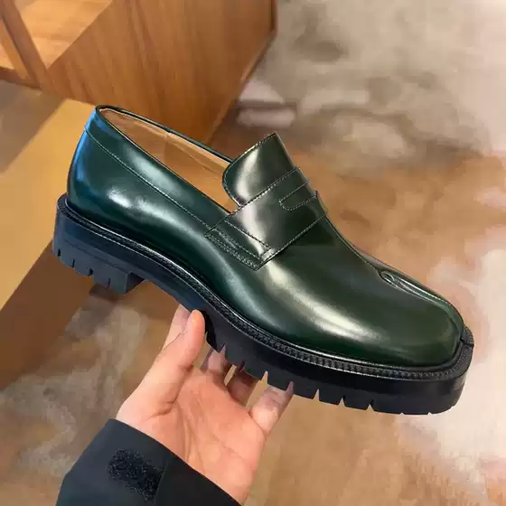 High-End Mm6 Split-Toe Shoes for Women, Pig's Hoof Thick-Soled Loafers, Fashionable Split-Toe Lace-Up Niche Trendy Shoes, Distressed Leather Shoes