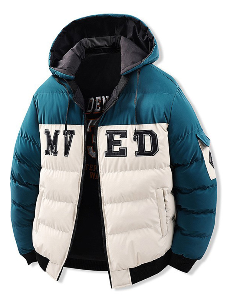 Áo Khoác Dày Nam Chất Liệu Vải Bông Mũ Liền Thêu Họa Tiết Hoa Dày Ấm