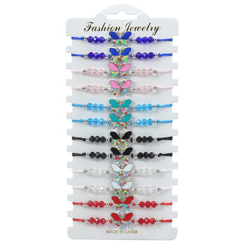 Cross-border New Multicolor Butterfly Bracelet Bohemian Crystal Beaded Hand Rope Girl Party Accessories Spot