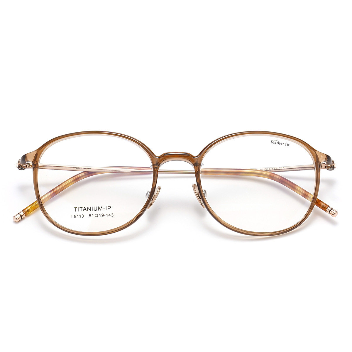 Karin Cold Tea Fashion Small Frame Oval Glasses Frame 9113 Ultra Light Feather Titanium Plain Glasses Frame Danyang Factory Wholesale