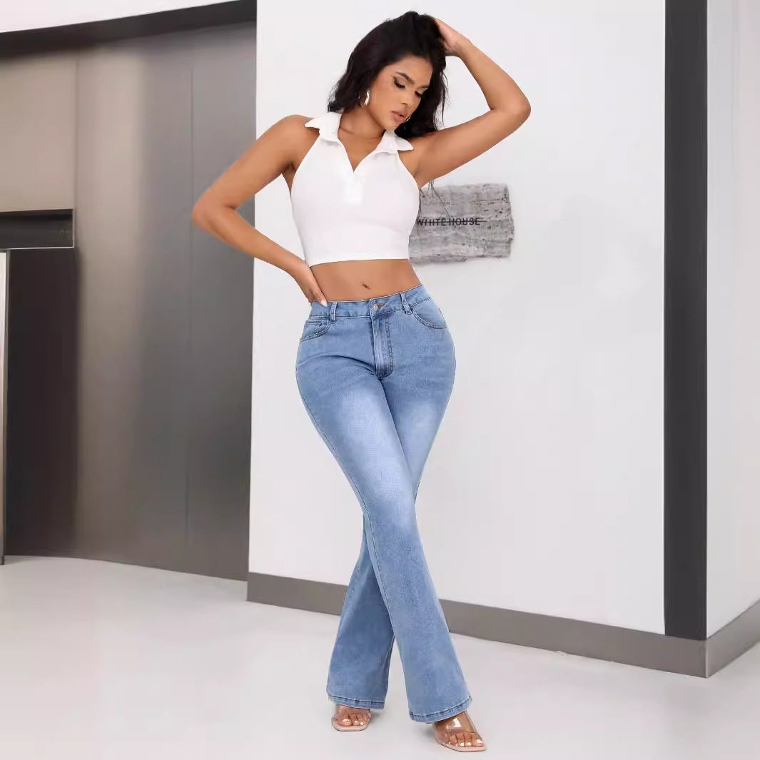 High Waisted Womens Casual Straight Leg Jeans Slim Fit High Stretch Comfortable Fabric Perfect for Everyday Wear