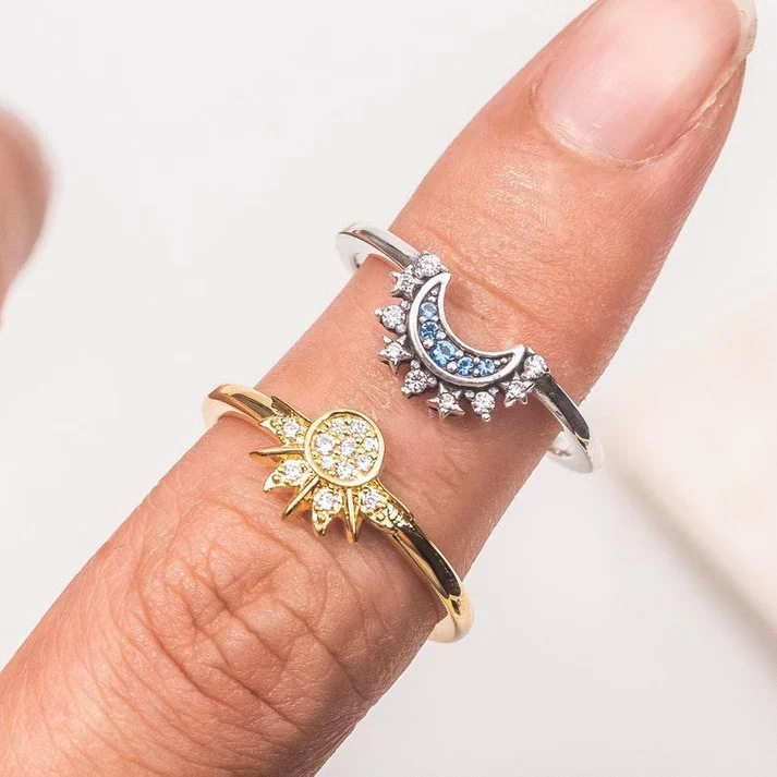 Sun and Moon Glory Stacked Ring Women's Sun and Moon Couple Opening Ring Cross-border Explosive Fashion Design Ring