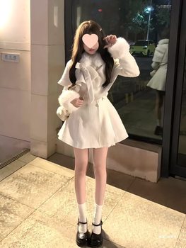 Autumn and Winter New Style Rich Girl's Fragrant Bow Shawl Cloak Jacket Waist-Cinching Rich Dress Two-Piece Suit for Women