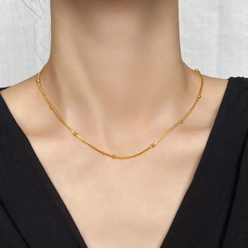 No fading 18K gold box chain clip gold beads clavicle chain ins necklace women's short simple temperament versatile gift