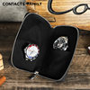 Black Waxed Cowhide Watch Case Two-Position Outdoor Travel Zipper Portable Genuine Leather Couple Watch Storage Bag