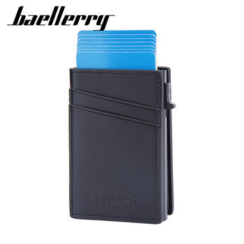 New Men's Small Card baellerry European and American RFID Anti-degaussing Side Push Aluminum Box Multi-card Credit Card Holder
