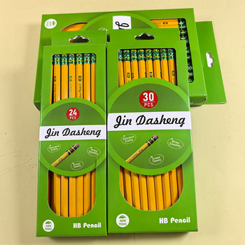 Foreign Trade Yellow Rod Pencil Box Wooden Hb Kidsren's Hexagonal Rod Sketch Pencil School Supplies Cross-Border Stationery Wholesale