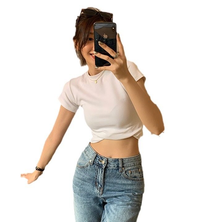 跨境打底修身短袖t恤女韩版新款外贸ins显瘦短款时尚上衣女潮批发