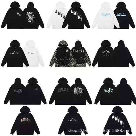 American Street Amiri Niche High Street Couples Men and Women Solid Color Cotton Printed Pullover Sweater Vintage Hoodie