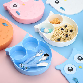 Spot Wholesale Owl 304 Knife Spoon and Fork Set Kidsren's Home Baby Cartoon Tableware Eating Food Supplement Dinner Plate
