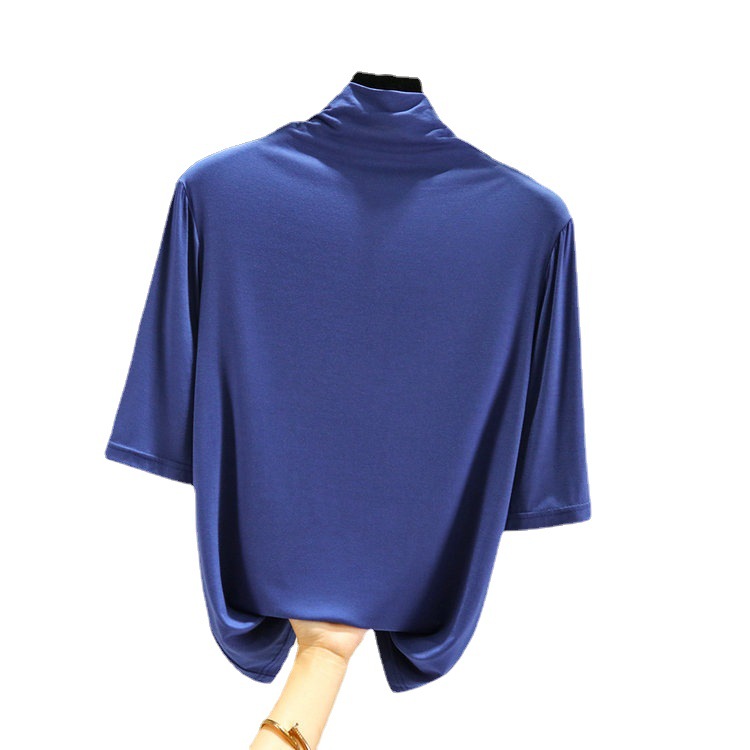 早秋新款纯色基础半高领中袖打底衫女莫代尔棉百搭五分袖T恤上衣