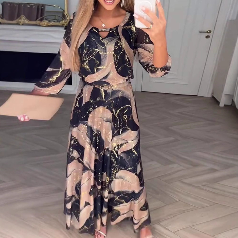 Elegant Floral Print Midi Dress for Women Summer Style Waist Defined 3 4 Sleeves Wholesale Available