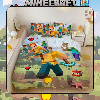 Minecraft Game All-Cotton Four-Piece Set Cartoon Steve Three-Piece Set Student Dormitory Home Bedroom Duvet Cover