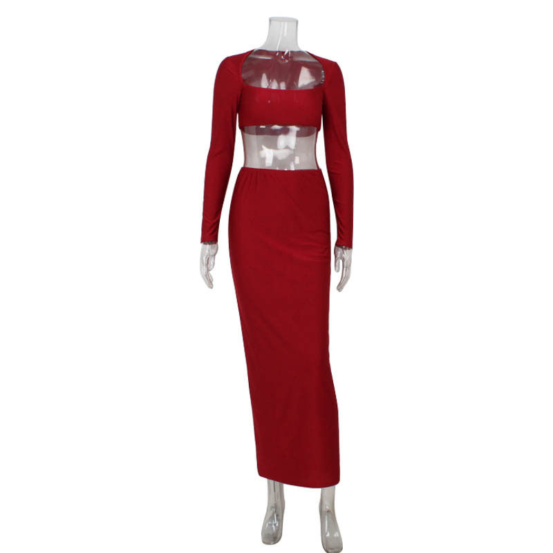 Chic Two Piece Set Strapless Crop Top Long Sleeve High Waist Bodycon Skirt Evening Wear Party Outfit Wholesale