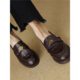 Super Soft Lambskin Black Camellia Loafers 2025 Spring & Fall New British Style One-Leg Thick-Soled Flats for Women