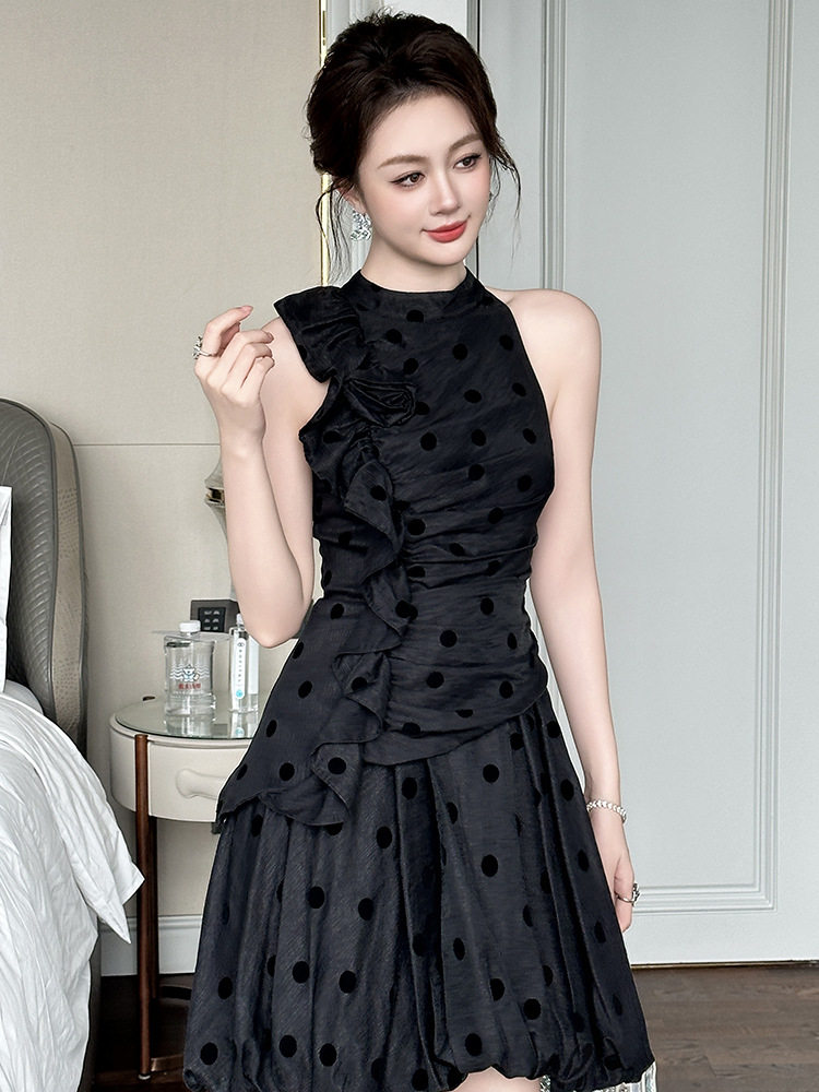 Đầm suông nữ midi thiết kế mùa hè phong cách Pháp dáng chữ A — [Đen]