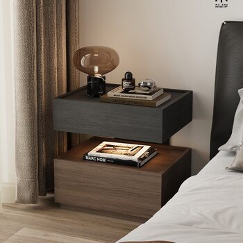 Italian Minimalist Bedside Table with Lamp Integrated Suspended Bedside Table Light Luxury Master Bedroom Storage Cabinet