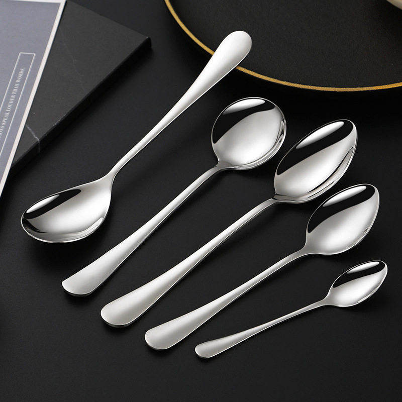 304 stainless steel spoon thickened household eating long handle round spoon student tableware spoon coffee dessert tip spoon