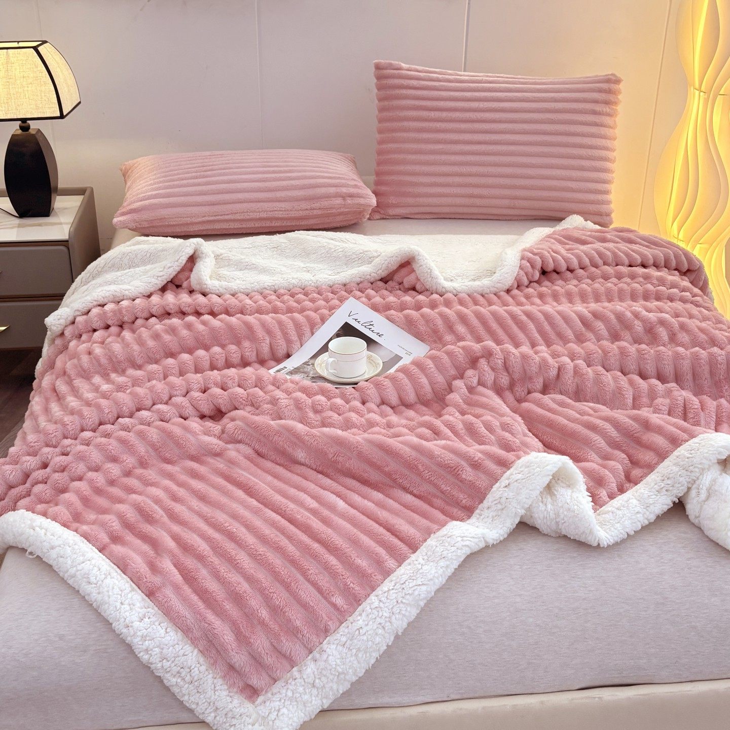 Cross-Border Supply of Large Striped Thickened Wool Blanket Double-Layer Winter Cashmere Sofa Blanket Double Nap Blanket