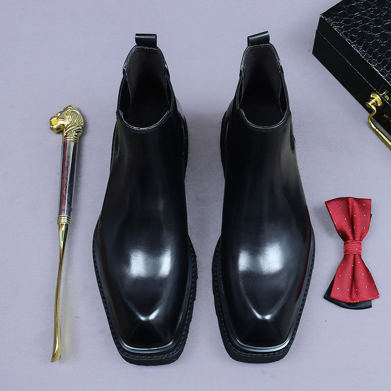 Giày Chelsea Boot Nam Da Bóng Cao Cổ Chiều Cao Đế Khoảng 4cm Màu Đen, Nâu