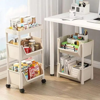 Kitchen Multi-functional Storage Rack Movable Cart Bookshelf Floor Household Multi-layer Snack Storage Cabinet Storage Rack
