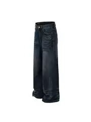 DC FX059 American Style Washed Cat's Dressed Jeans Men's Loose Straight Wide Leg Casual Pants Women's Micro-pants