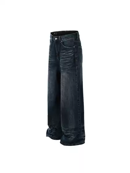 DC FX059 American Style Washed Cat's Dressed Jeans Men's Loose Straight Wide Leg Casual Pants Women's Micro-pants