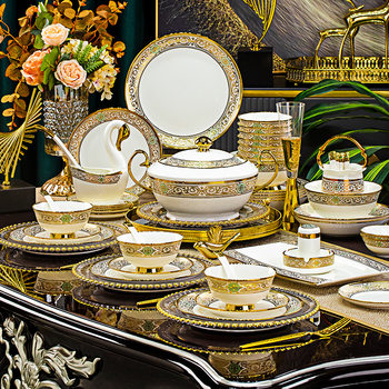 Jingdezhen New Hotel Housewarming High-end Tableware suit Household Bone China Rice Bowl Plate Soup Pot Fish Plate Wholesale