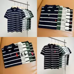Cross-Border Summer New Rl Foreign Trade Polo Shirt Men's Striped Short-Sleeve T-Shirt with Turn-Down Collar and Embroidered Pony Logo Casual Wear