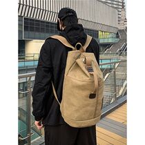 UNMUN Outdoor Large Capacity Double Shoulder Bag Student School Bag Outdoor Climbing Travel Backpack Canvas Round Bucket type Hugh