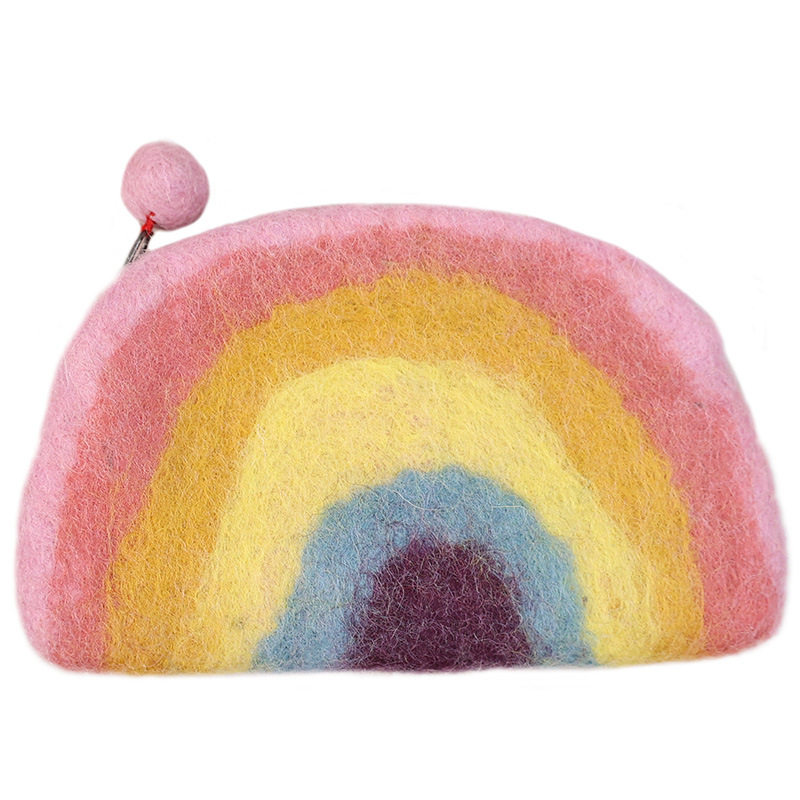 ins style wool felt macaron rainbow coin purse card holder semicircle coin bag cute storage bag clutch
