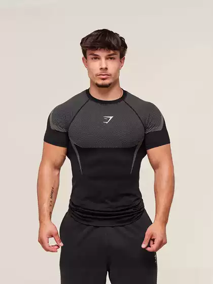 Gym/Onyx Men's T-Shirt Sports Fitness Quick-Drying Breathable Elastic Round Neck Short-Sleeved Tight-Fitting Training Clothes